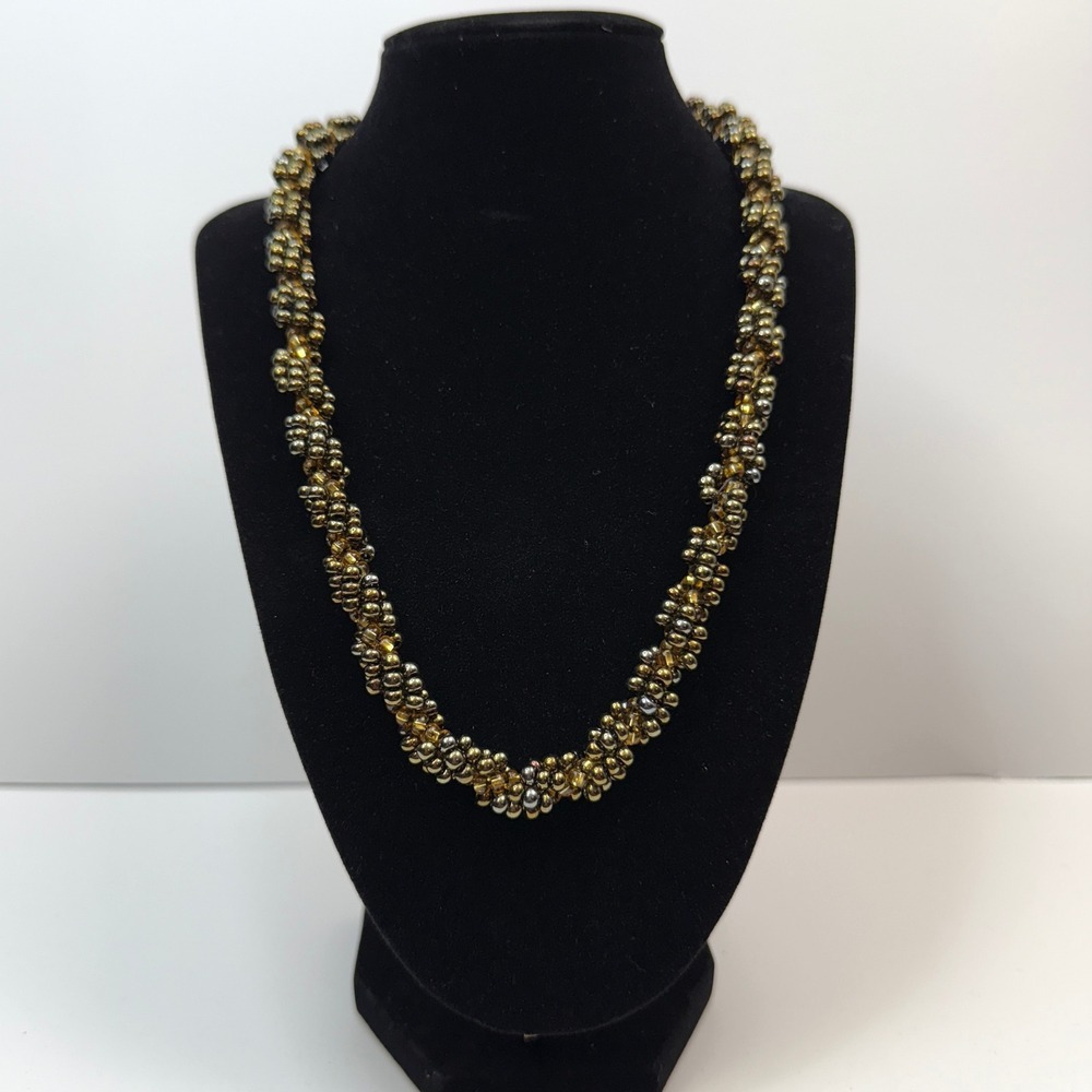 Cluster Glass Beaded Necklace Statement Twisted Gold Multi Color Jewelry 10 in L